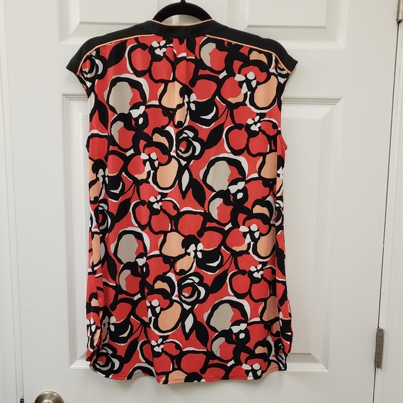 Worthington, Sleeveless, pullover, orange, tangerine, tropical, floral blouse, L - Picture 8 of 10